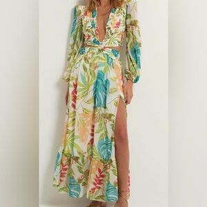 PatBO Tropical Print Long Sleeve Dress
